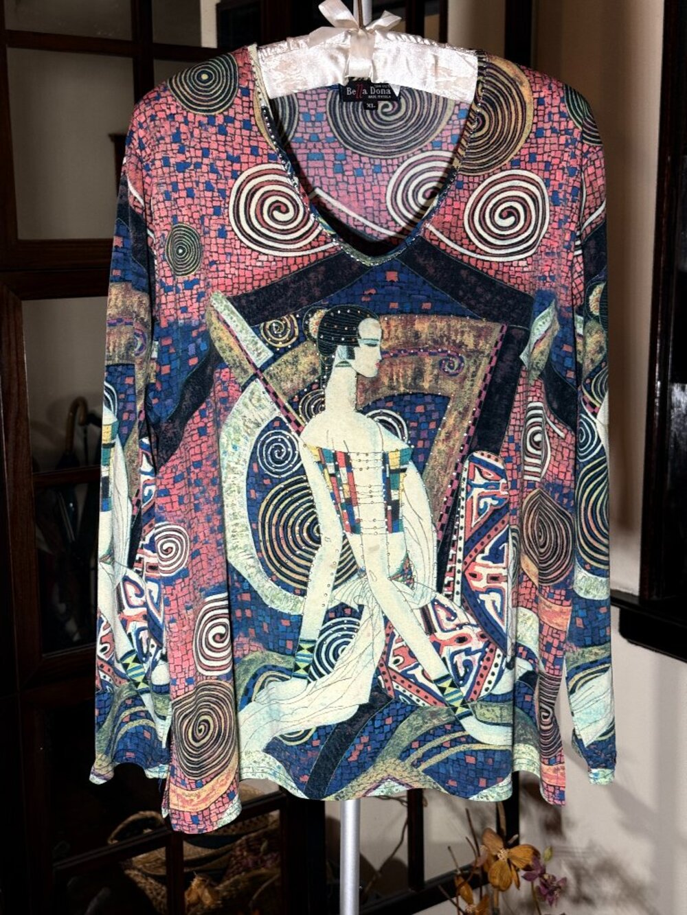 Vintage Bella Dona Abstract Print Pullover Blouse 80s 90s Modernist Abstract Art